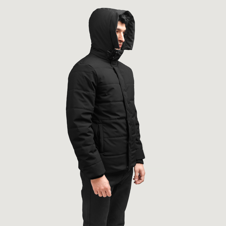 Mens Exton Black Hooded Down Puffer Jacket Open Front-4-1705940270704